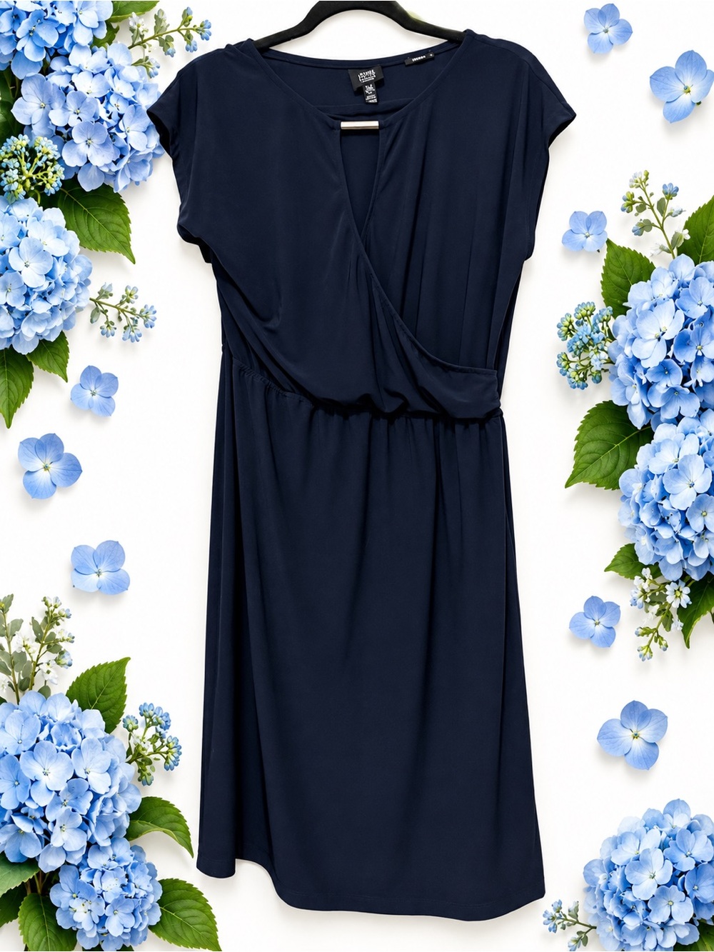 Jones New York Navy Surplice Midi Dress